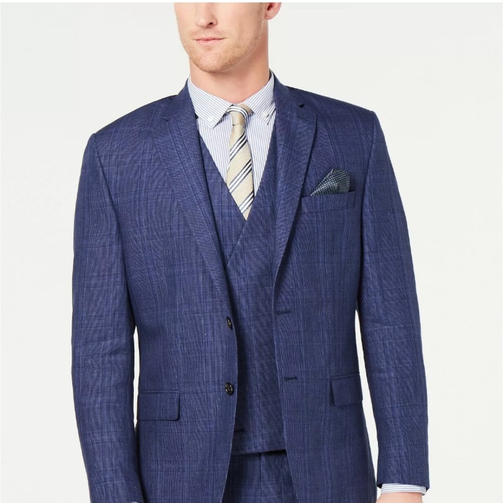 RALPH LAUREN Men's Classic-Fit UltraFlex Bright Navy Plaid Suit Jacket (46R)NWT